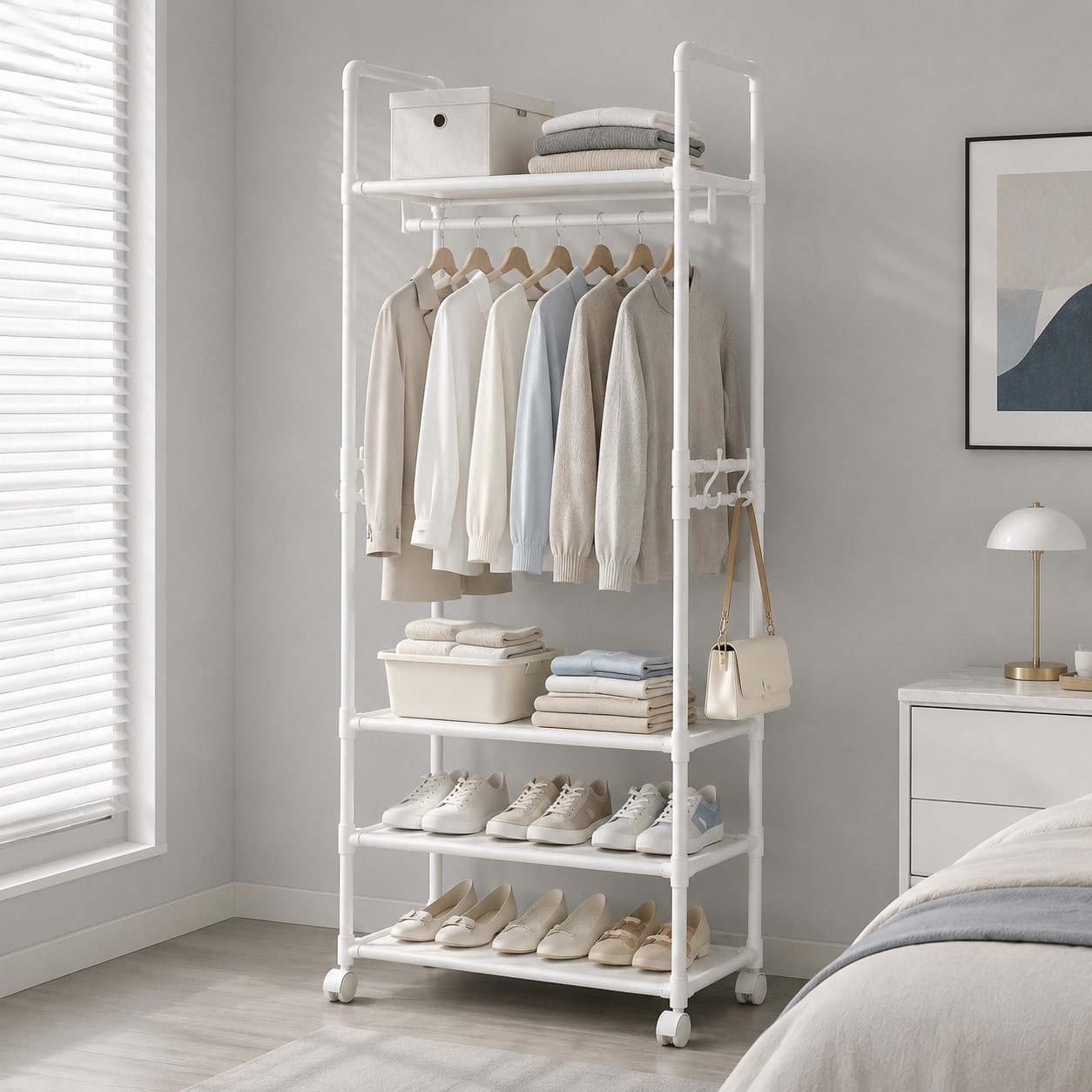 Rolling Clothes Rack With Whee - Fishing Rod Travel 评论和价格
