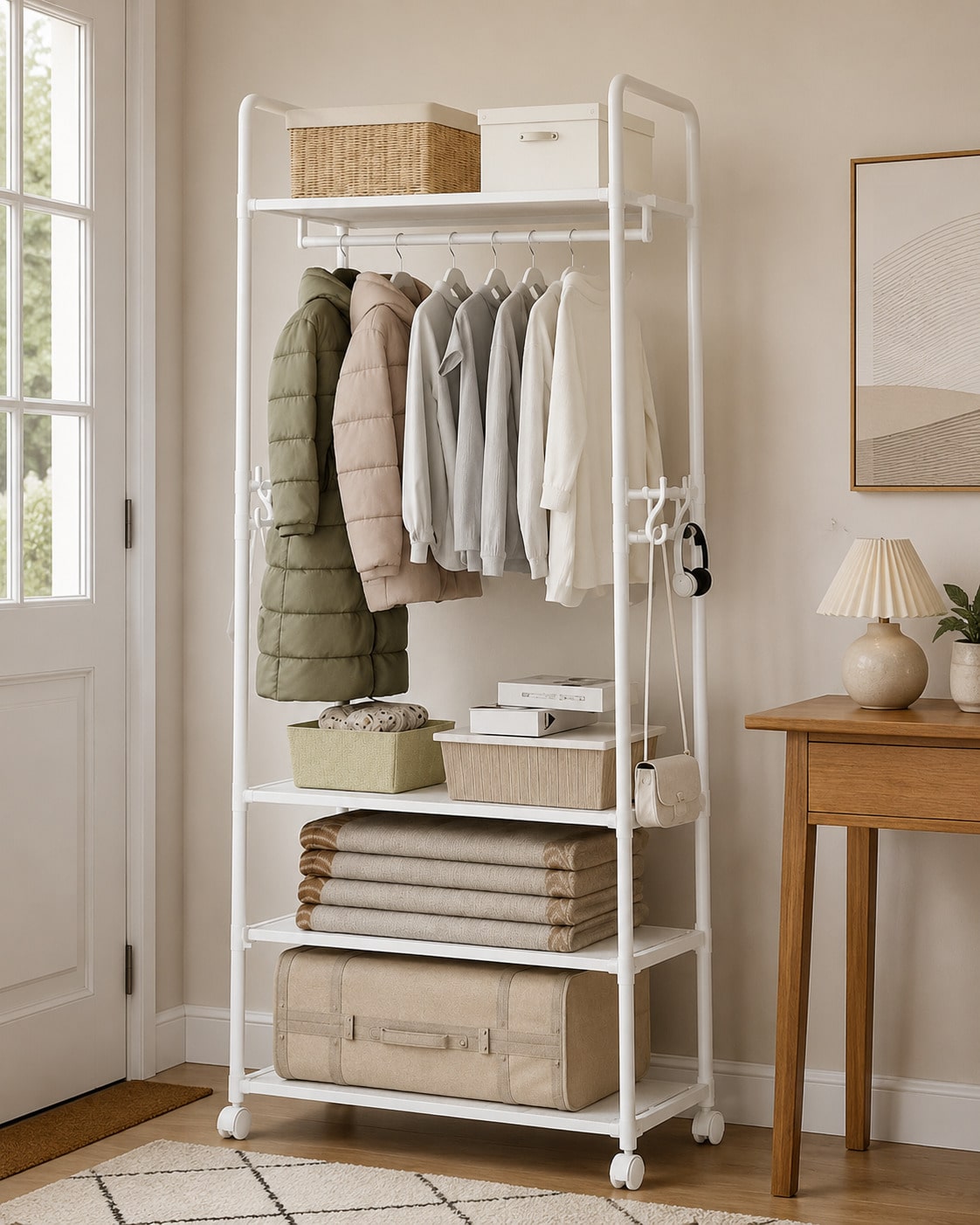Rolling Clothes Rack With Whee - Fishing Rod Travel 评论和价格
